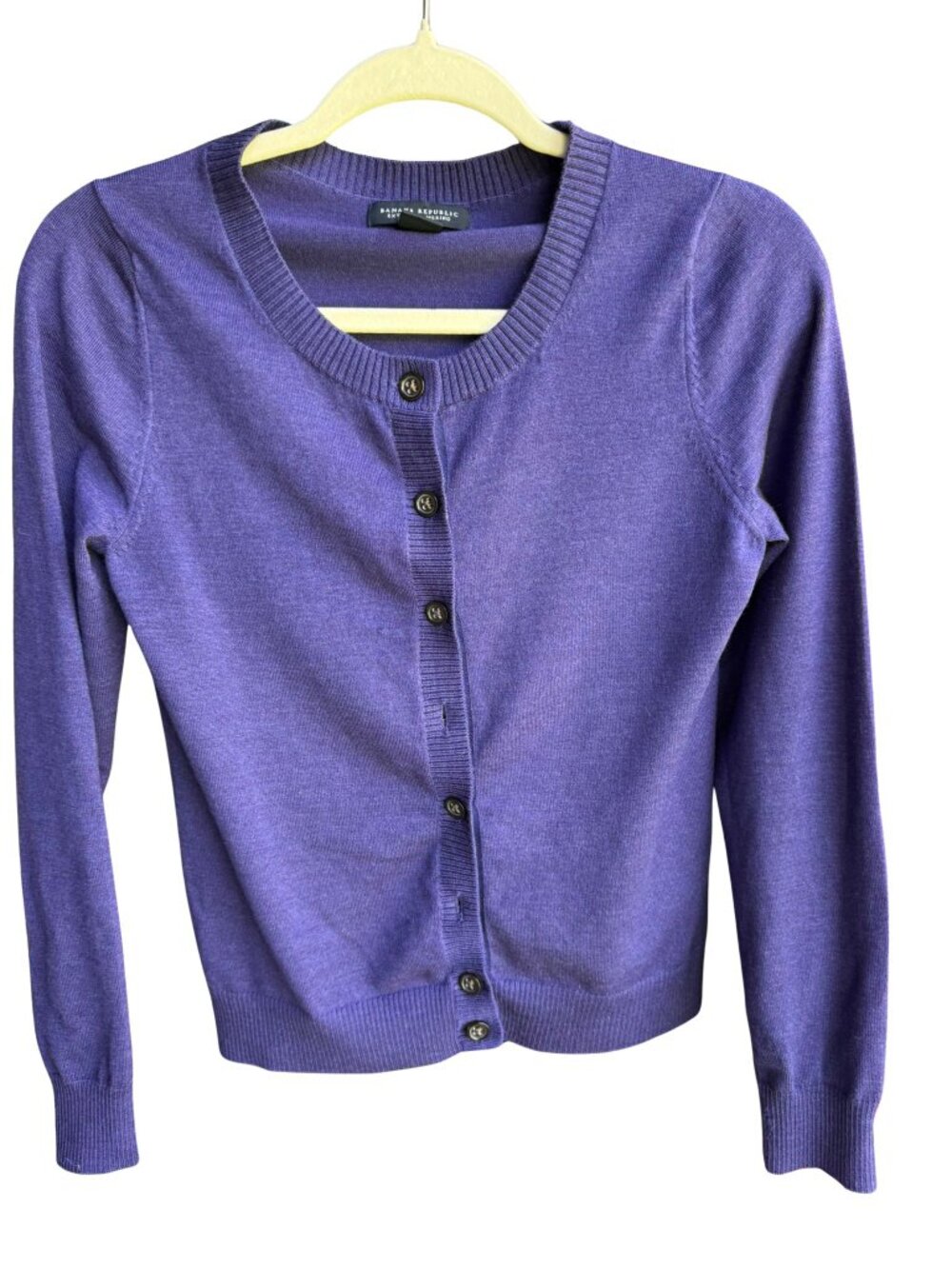 Banana Republic Extra Fine Merino Wool Purple Crewneck Cardigan Sweater Small
